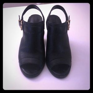 Cole Haan black leather stack heels size 5